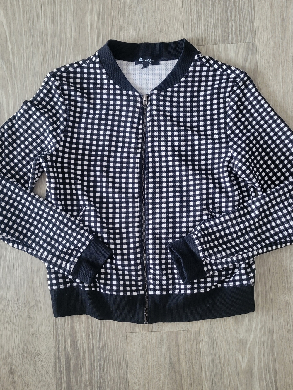 Women's Black & White Check Zip-Up Sweater Jacket Autumn Vibe Size Medium